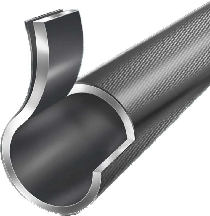 Cross-section of the Carbon Metal shaft showing the bonded carbon fiber and metal layers